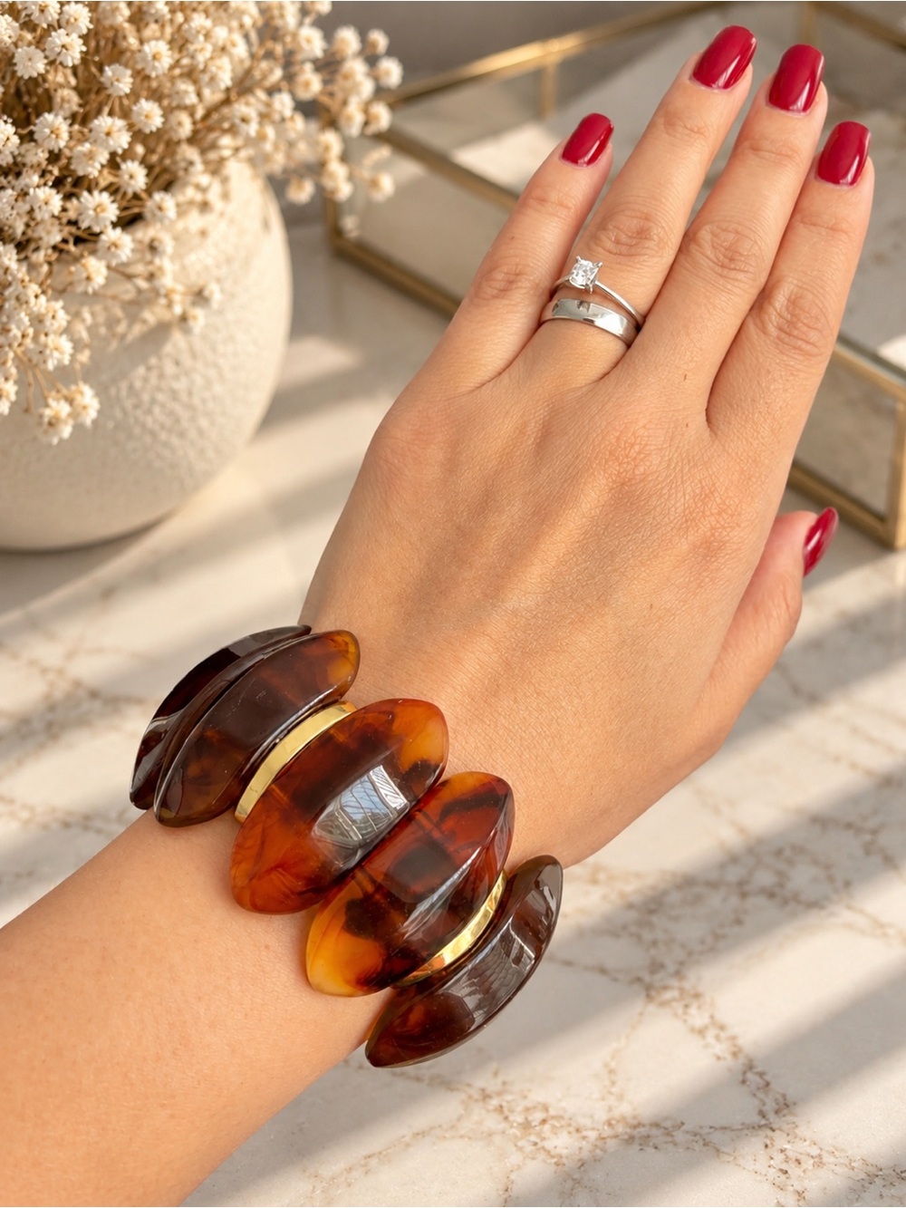 Brown Tortoise Marbled Chunky Stretch Bracelet